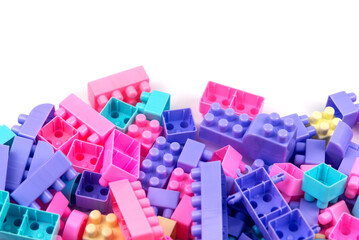 Pastel colored toy blocks with copy space