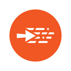 Navigation, arrow, direction icon. Orange vector sketch.