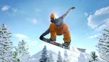 Fototapeta na wymiar Snowboarder in action. Extreme winter sports.