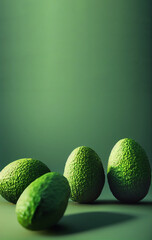 Whole avocado and cut avocado on a green background.Taste avocado with leaf
