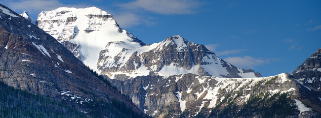 Panoramic image of snow covered Canadian Peaks near Banff 