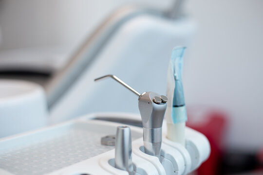 closeup of  dentist dental clinic tools in consultory