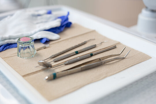 close up of dental instruments in consultory