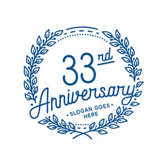 33 years anniversary design template. 33rd anniversary celebration hand drawn logotype. Vector illustration.
