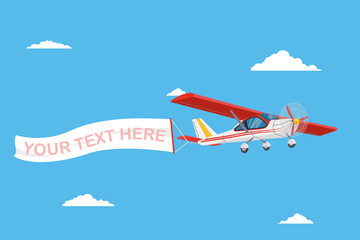 Airplane with banner, template for text. A light aircraft in the sky