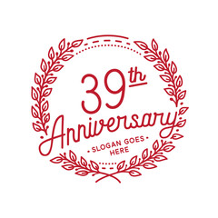 39 years anniversary design template. 39th anniversary celebration hand drawn logotype. Vector illustration.
