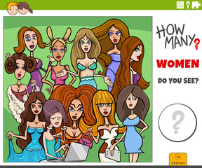 counting cartoon women characters educational activity
