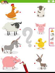 Obraz premium match cartoon farm animals and their babies educational task