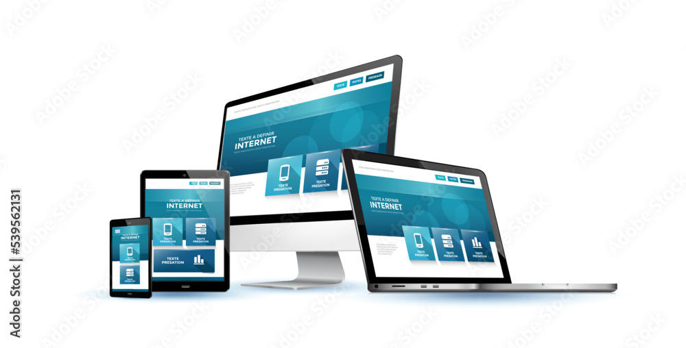 Wall mural responsive devices on home desktop showing web design website