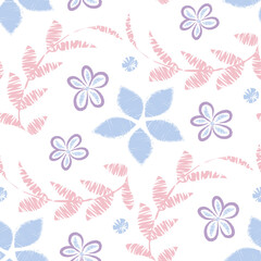 Fototapeta na wymiar Vector seamless floral pattern in pastel colors on a white background for the design of fabric, paper