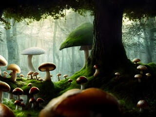 mushrooms in the forest by the wayside
