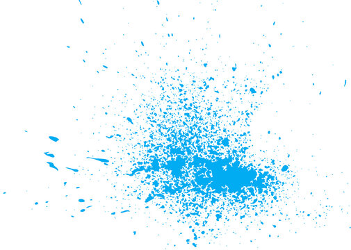 Fluorescent blue paint splash. Splatter splash, dots transparent background png ink spot illustration. Bright blue graphic effect explosion