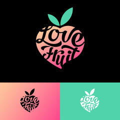 Fototapeta na wymiar Love Fruit logo. Fresh market emblem. Fresh fruit label or sticker.