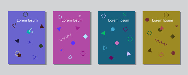 Covers templates set with graphic geometric elements. Trendy memphis style. Applicable for brochures, posters, covers and banners. Eps 10 vector illustration.