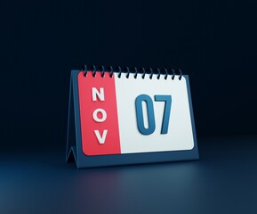 November Realistic Desk Calendar Icon 3D Illustration Date November 07