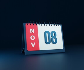 November Realistic Desk Calendar Icon 3D Illustration Date November 08
