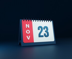 November Realistic Desk Calendar Icon 3D Illustration Date November 23