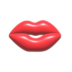 Sexy beautiful female lips or mouth red color with gloss or lipstick, 3d render isolated on white background.