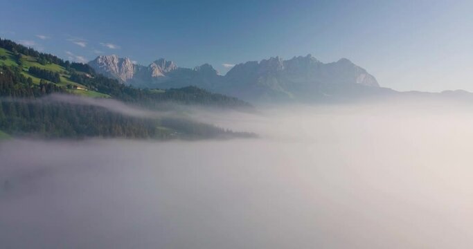 Aerial View of Morning Fog in Kitzbuhel, Austria