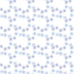 Snowflake patterns. Blue snowflake. Watercolor illustration. Hand drawn pattern.