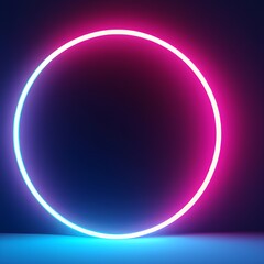 Neon light circle ring. Purple glow laser neon round effect circle frame background