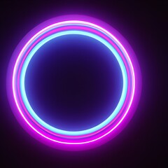 Gradient neon circle frames set. Glowing borders isolated on a dark background. Colorful night banner, light effect. Bright illuminated shape.