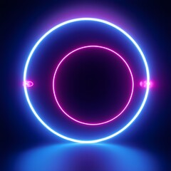 Gradient neon circle frames set. Glowing borders isolated on a dark background. Colorful night banner, light effect. Bright illuminated shape.