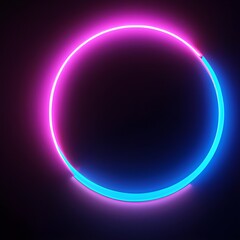 3d render, blue pink neon round frame, circle, ring shape, empty space, ultraviolet light, fashion show stage, abstract background