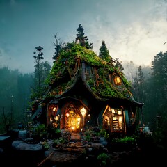 Fototapeta premium Cozy forest cabins