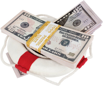 Life ring surroung money - concept of saving momey or emergency fund
