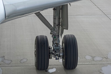 Naklejka na ściany i meble The main landing gear of a passenger aircraft, extended landing gear