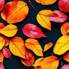 Fototapeta premium Orange autumn leaves on black background seamless pattern