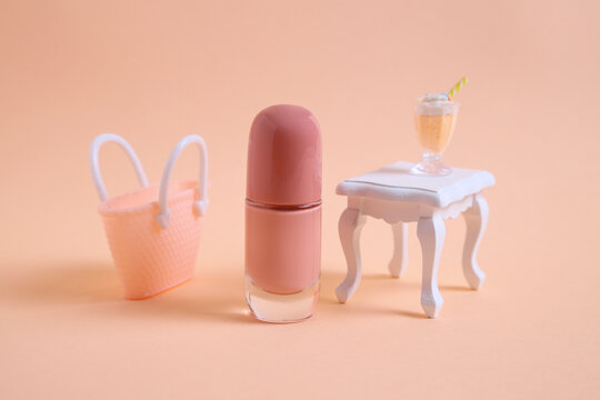 Beige Nail Polish Bottle And Mini Furniture