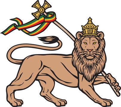 The Lion of Judah (Rastafarian Reggae Symbol). Vector illustration.