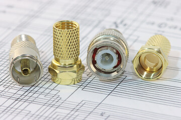 Connectors for connecting a coaxial cable in the electrical diagram close-up.