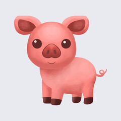 Cartoon cute pig watercolor style with blank space isolated on white background