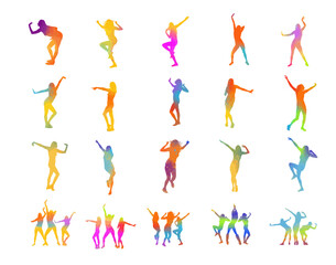 vector isolated colorful silhouette of a dancing girls
