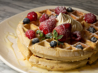 waffles with fruit and chocolate