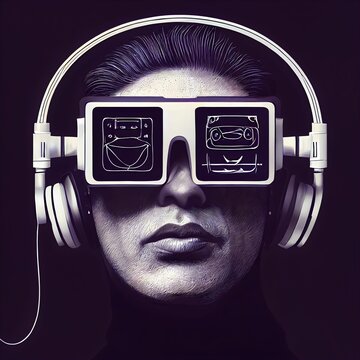 3d illustration of Shiva God in futuristic headphones and glasses