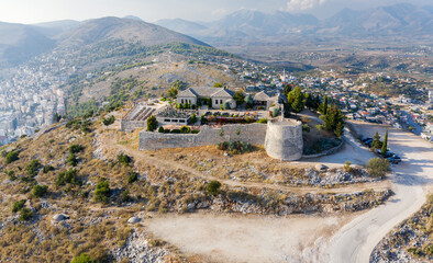 The fortress of Lekuresy. Saranda. Albania. View from above. Shooting from a drone