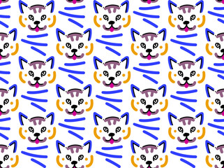 Fototapeta premium Seamless vector pattern made of cute line art cats