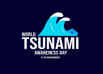 World tsunami awareness day, vector illustration, Natural disasters tsunami, 5th November, world tsunami day, social awareness day, typography banner, social media post, tsunami logo, awareness icon