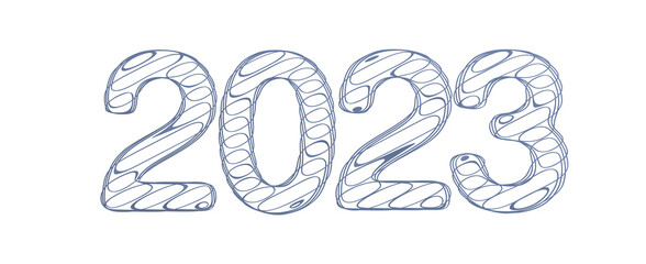 year 2023. 3D illustration numbers isolated white background