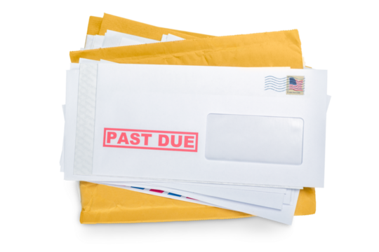 Bills envelopes stack mails past due isolated correspondence