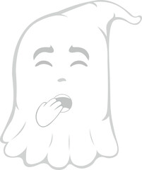 Vector illustration of a cartoon ghost yawning with his hand in his mouth