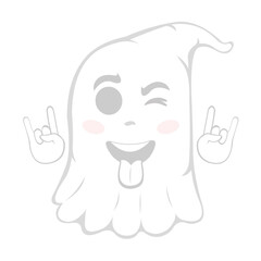 Vector illustration of a cartoon ghost making the classic heavy metal gesture with his hands
