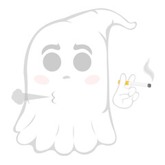Vector illustration of a cartoon ghost smoking with a cigarette in his hand