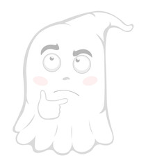 Vector illustration of a cartoon ghost with a thinking or doubt expression