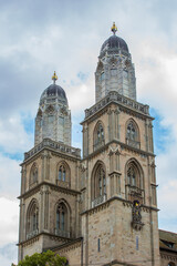 Fototapeta na wymiar the two towers of the Grossmunster church in Zurich, Switzerland