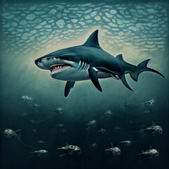 Fototapeta premium white shark underwater. Swimming is dangerous.